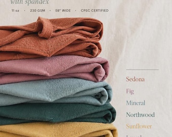 Organic Cotton Spandex French Terry Fabric Soft Stretch Knit Eco-Friendly Material for Hoodies Joggers Baby Clothes & More