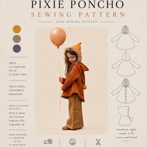 coat sewing Pattern Children's Newborn to Teen Poncho Coat Pullover Lined Unlined DIY Clothing digital pdf Pattern for Kids Handmade modern