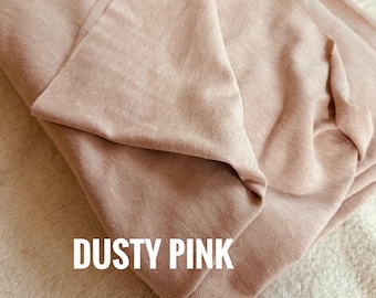 Tejido de punto jersey 100 % algodón, suave y elástico, color rosa empolvado, para coser ropa, camisetas, ropa de bebé, ropa de estar por casa y proyectos de bricolaje.