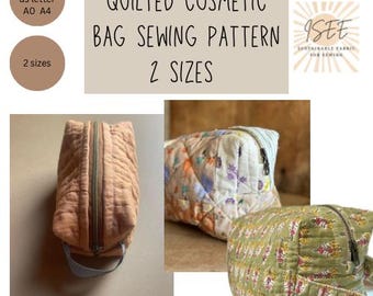 Modello di borsa cosmetica trapuntata in PDF Tutorial di cucito per borsa per il trucco Borsa da toeletta fai da te Idea regalo per principianti Borsa con cerniera Accessorio da viaggio