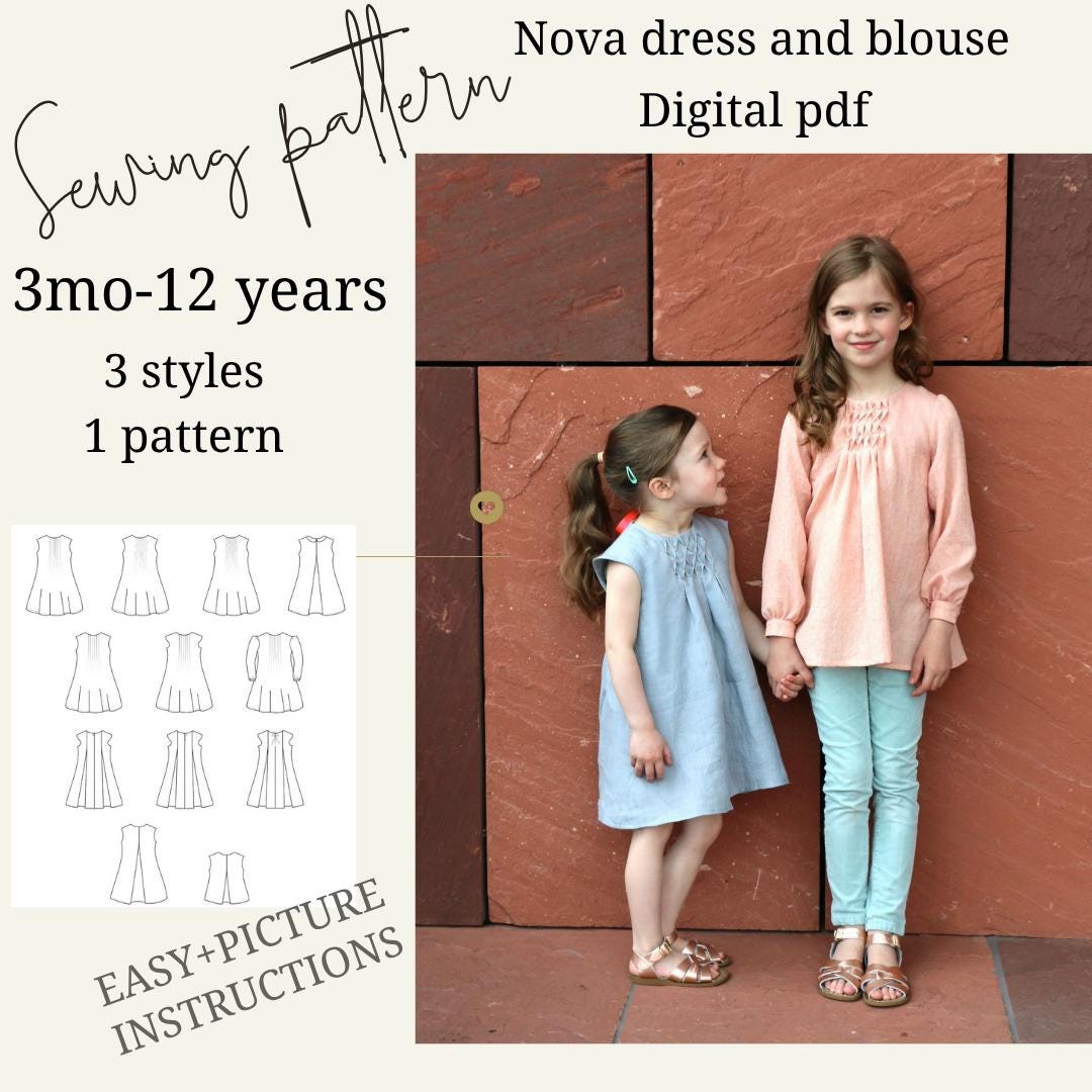 Modern Dress and Blouse Sewing Pattern PDF for Girls 3mo to 12Y Over ...