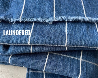 100% Cotton Washed Plaid Denim (Sold by the 1/2 yard)