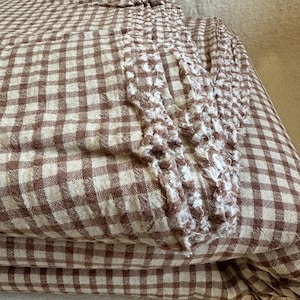 Gingham Linen+Cotton Blend Soft Breathable Eco-Friendly Fabric for Sewing Apparel Home Décor Handmade Crafts Cocoa