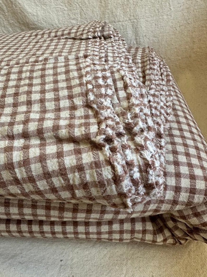 Gingham Linen+Cotton Blend Soft Breathable Eco-Friendly Fabric for Sewing Apparel Home Décor Handmade Crafts Cocoa