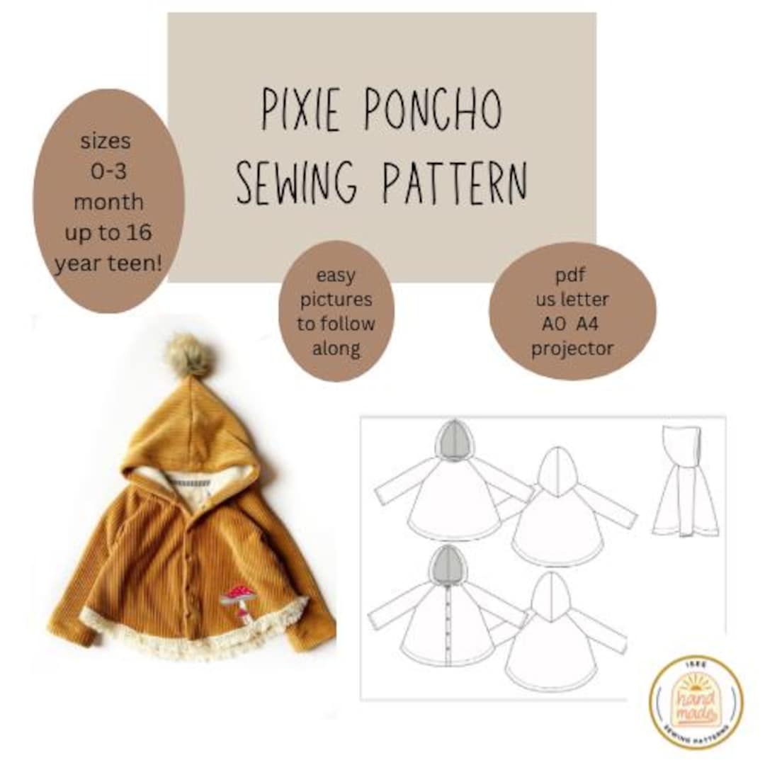 Kids Coloth Pattern Coat Sewing Pattern Children's Newborn to Teen Poncho Coat Pullover ...