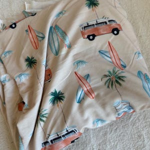 Beach Surfer Bamboo Knit Fabric Buttery Soft Stretch Oeko-Tex Sewing Material for Baby Clothes Loungewear by the Half Yard vintage vibes