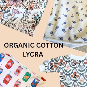 Tela de algodón orgánico Lycra por medio metro. Tejido suave y ecológico. Material elástico para prendas de vestir, ropa de bebé y proyectos de costura DIY.