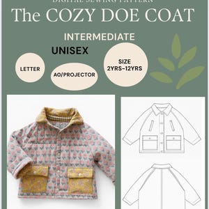 PDF Sewing Pattern Quilted Jacket Sizes 2Y to 12Y Projector A0 and Letter Format Intermediate Layered Coat Pattern for Kids modern sewing