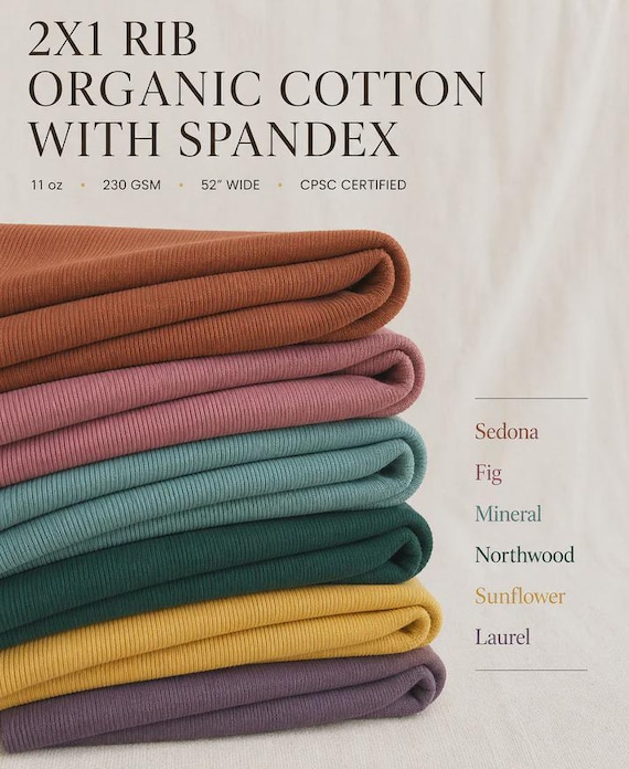 Cotton 2x1 Rib Knit Soft Stretchy Breathable Fabric for Sewing Clothing Neckband  Cuffs Cozy Apparel Projects Modern Fabric