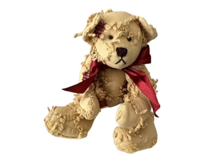 Vintage Style Plush Teddy Bear with Ribbon