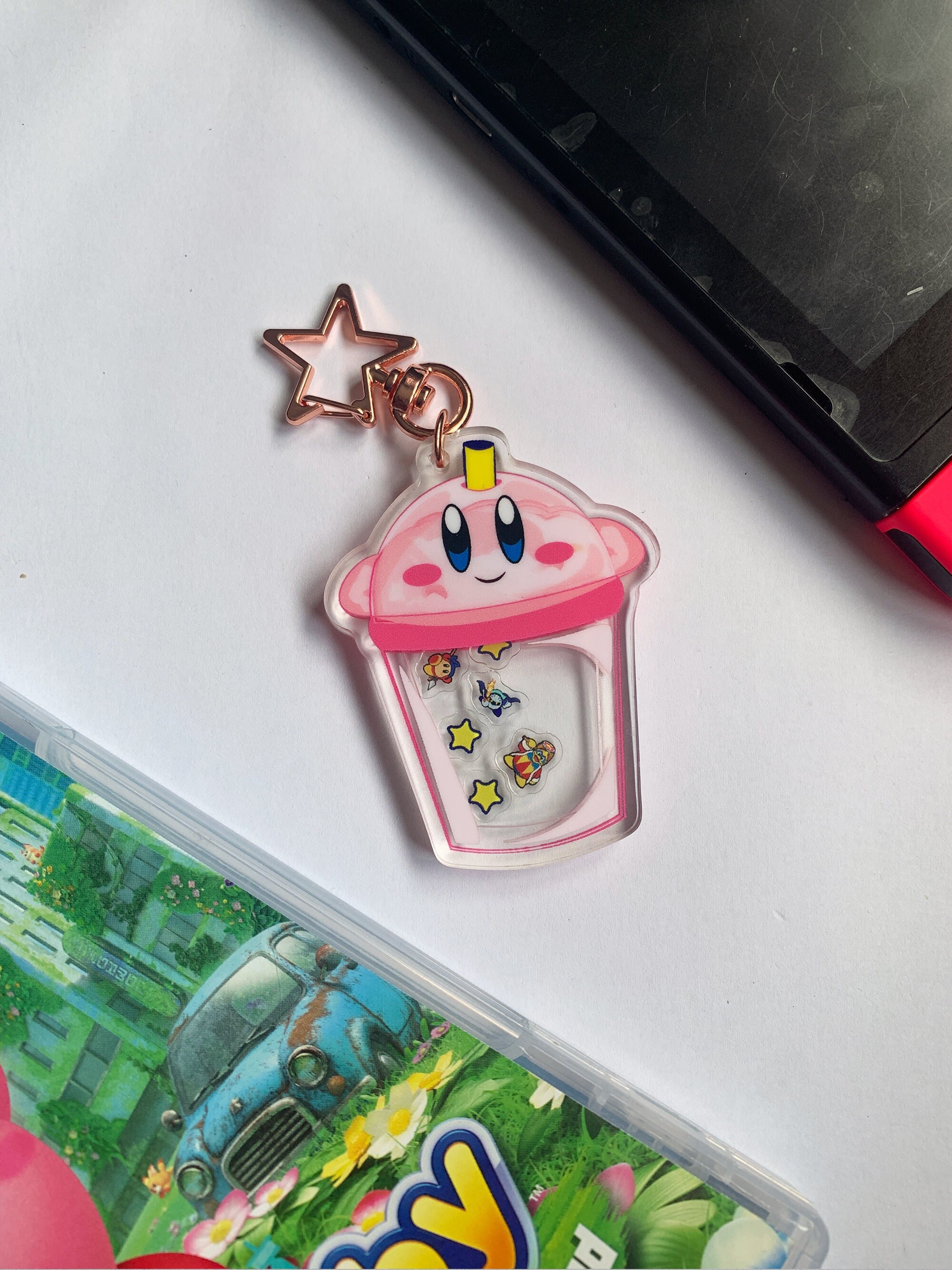 Kirby Bubble Tea Recycled Acrylic Shaker Keychain With Kirby Etsy UK