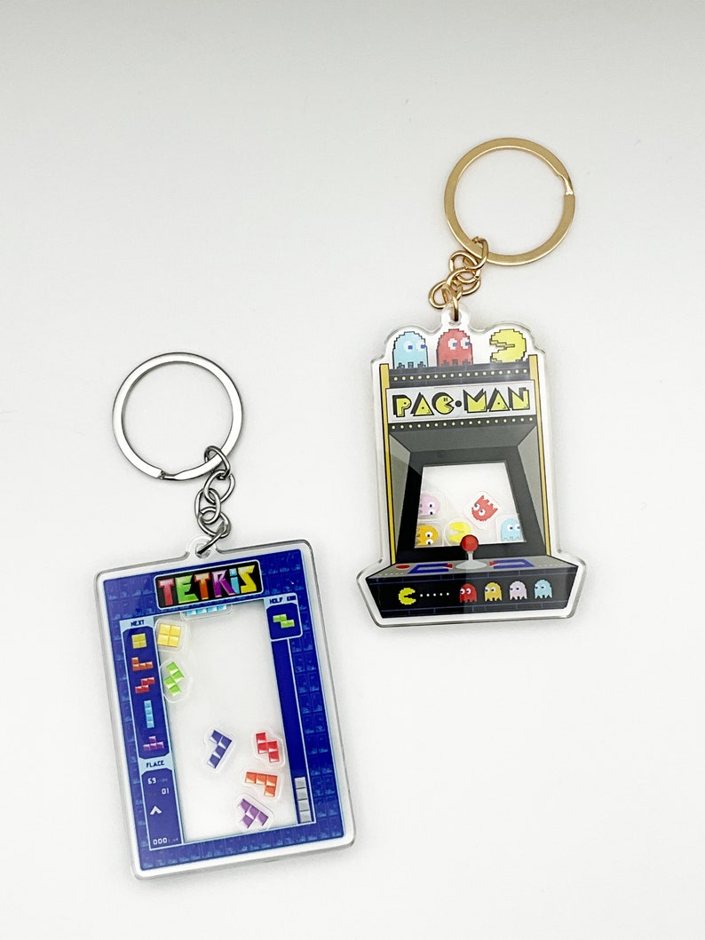 Pacman Recycled Acrylic Shaker Keychain Keyring, Pacman Shaker, Gifts