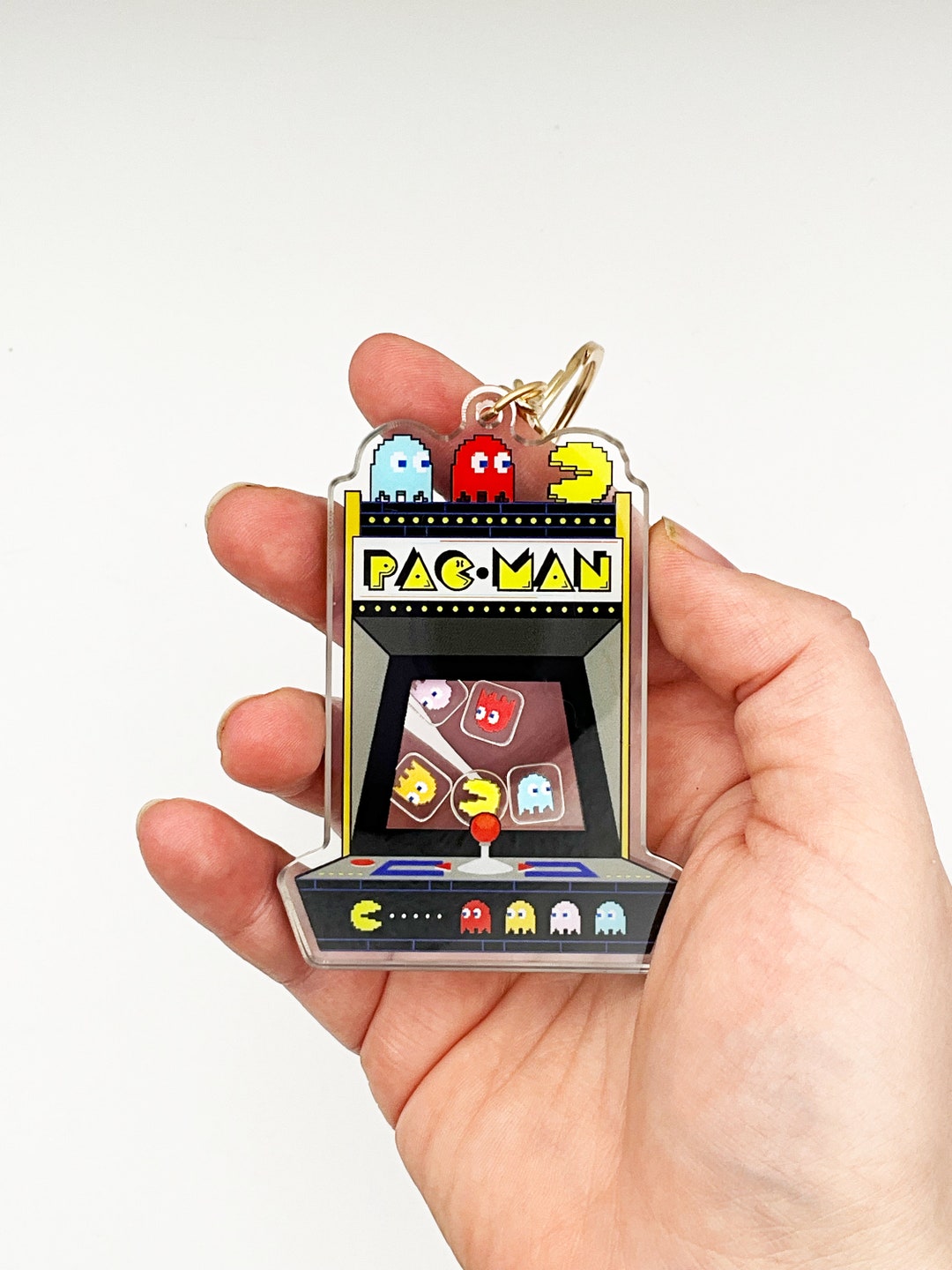 Pacman Recycled Acrylic Shaker Keychain Keyring, Pacman Shaker, Gifts