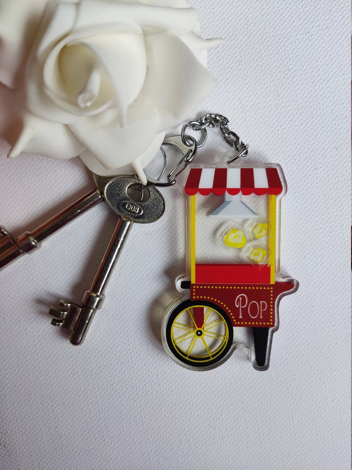 Popcorn Machine Recycled Acrylic Shaker Keychain Keyring - Etsy