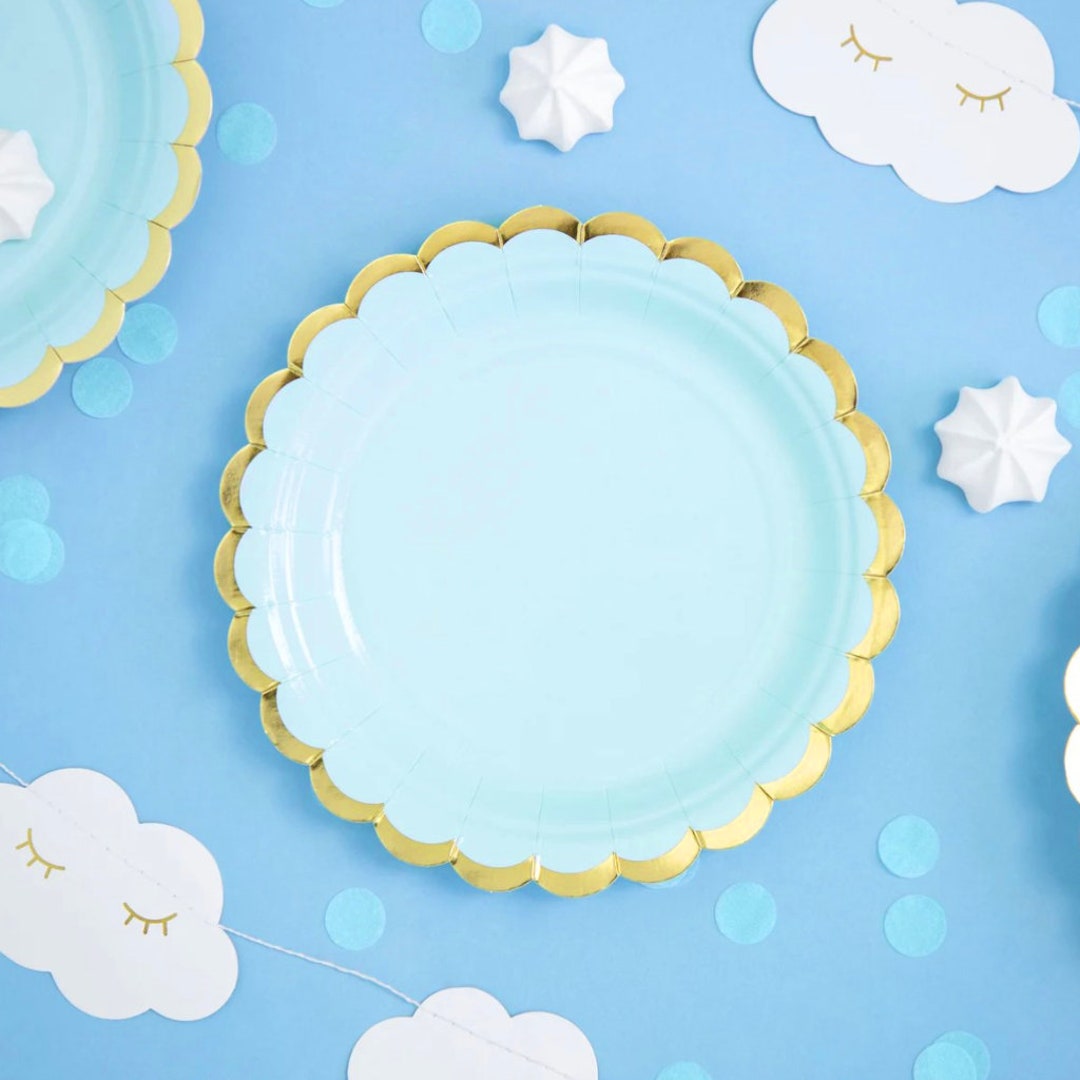 Pastel Blue Paper Plates Tea Party Plates Blue and Gold Etsy