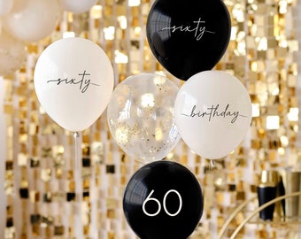 60th Birthday Balloon Bundle Pack of 5, 60th Birthday Party Decorations, Sixtieth Party Decor, Gold and Black Birthday Decor