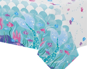 FAZHBARY Light Blue Iridescent Tablecloth (2 Pack) - 106.3" X 39" Plastic Disposable Party Table Cover - View #7