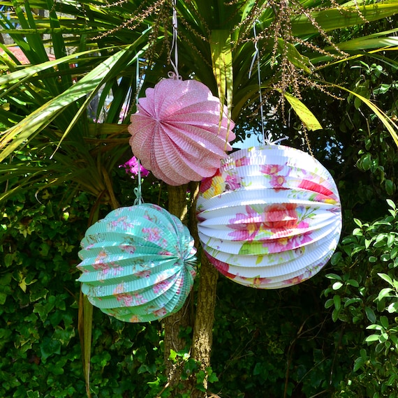 3 Floral Paper Hanging Lanterns Decorations, Paper Hanging Lanterns, Wedding Lanterns, Garden Party Decorations, Summer Party Decorations