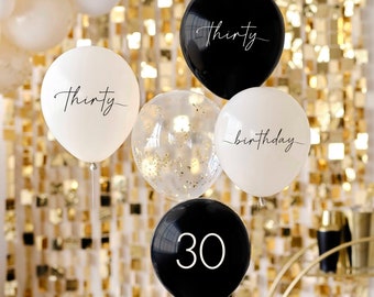 30th Birthday Balloon Bundle Pack of 5, 30th Birthday Party Decorations, Thirtieth Party Decor, Gold and Black Birthday Decor