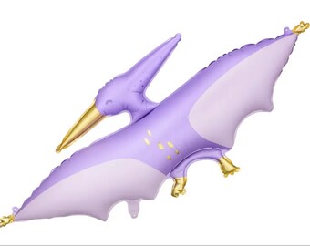 Globo de aluminio de pterodáctilo morado de 114 cm, globo de dinosaurio, fiesta de cumpleaños de dinosaurio, fiesta de dinosaurio para niña, decoración para fiesta de dinosaurio