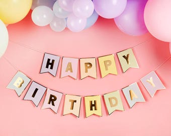 Pastel  Happy Birthday Flag Bunting, Pastel Happy Birthday Bunting, Pastel Party, Pastel Party Decor, Pastel Happy Birthday Banner