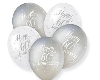 Diamond Wedding Anniversary Balloons, 60th Wedding Anniversary Balloons, Diamond Wedding Decorations, Diamond Wedding Balloons, Pack of 5