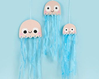 Hanging Jellyfish With Blue Tissue Tassels  3 Pack, Under The Sea Party Theme, Under The Sea Birthday Party, Jellyfish Decoration
