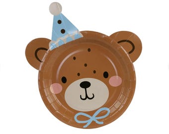 6 Teddy Bear Party Plates, Bear Plates, Brown Bear Paper Plates, 1st birthday plates, Bear Themed Plates, 1st birthday tableware, Teddy Bear