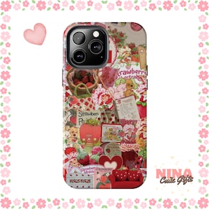 Strawberry Phone Case Scrapbook Collage Phone Case Aesthetic iPhone Case 15 Pro Max 15 Pro 15 plus 14 Pro 14 Plus 14 Pro Max 13 12 11