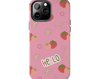 Strawberry Phone Case Cute Phone Case Hello iPhone Case Pink iPhone Case Red Phone Case Aesthetic iPhone Case Fruit Phone Case