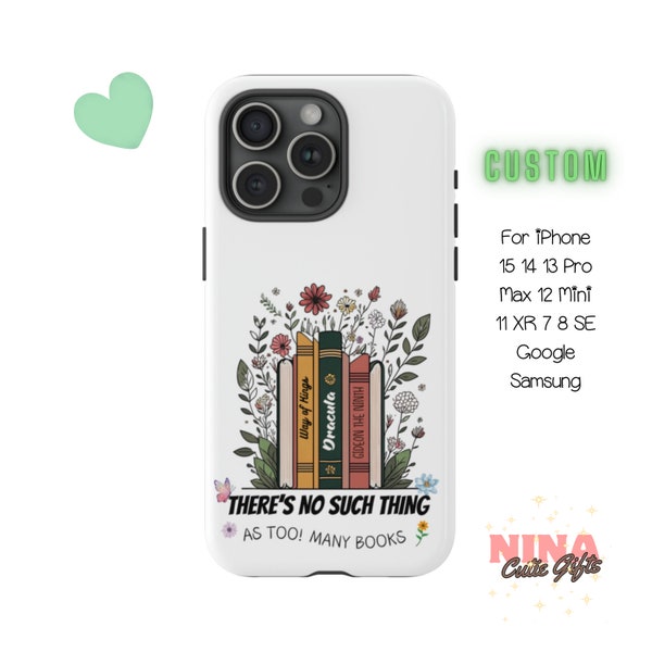 Personalized CUSTOM Book Stack Tall Phone Case Book Lover Phone Cover Bookish iPhone 15 Pro Max 14 Plus 13 12 11 Samsung S23 S22 S21 Google
