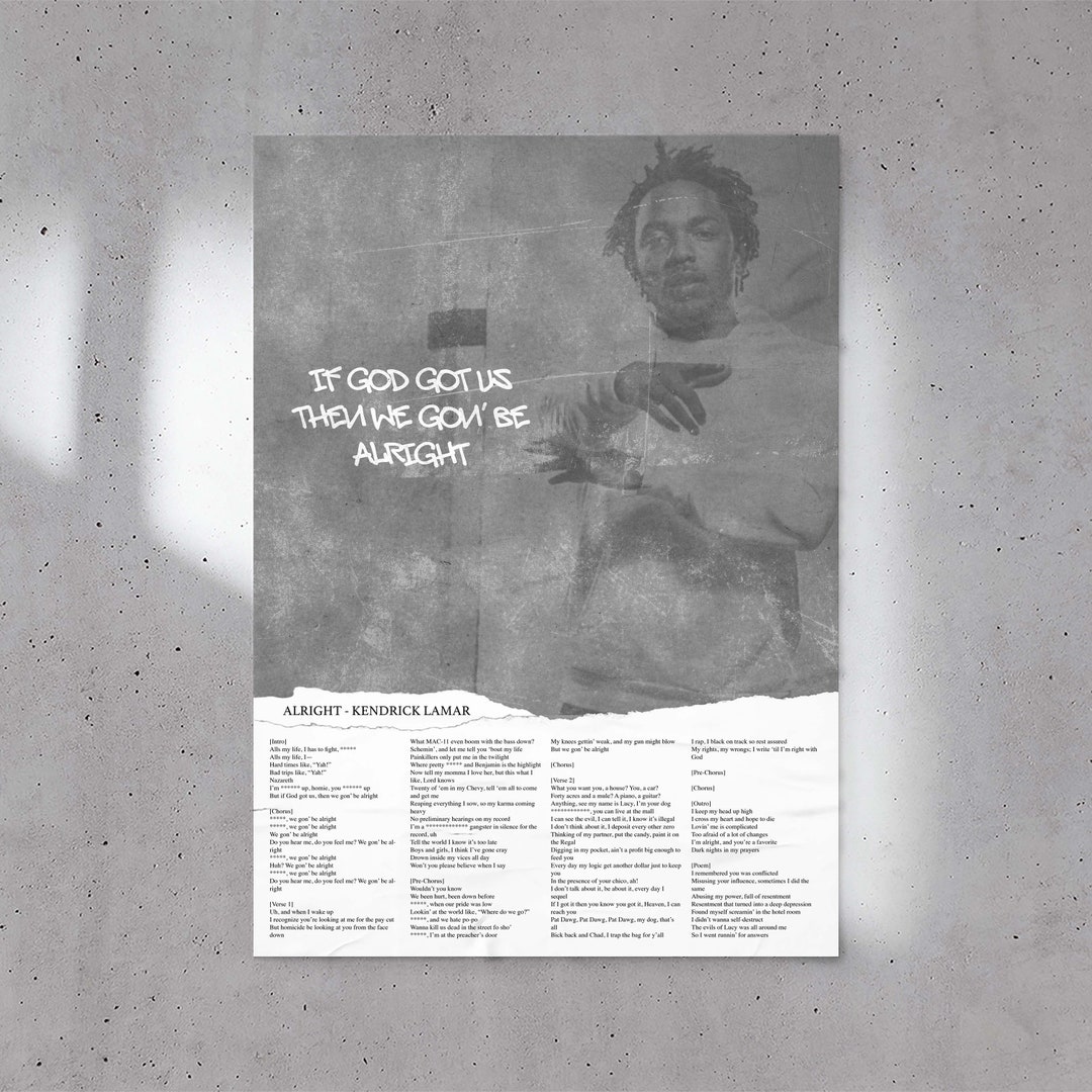 Kendrick Lamar - Alright Lyric Poster - Home Decor|wall Art|hip Hop/rap ...