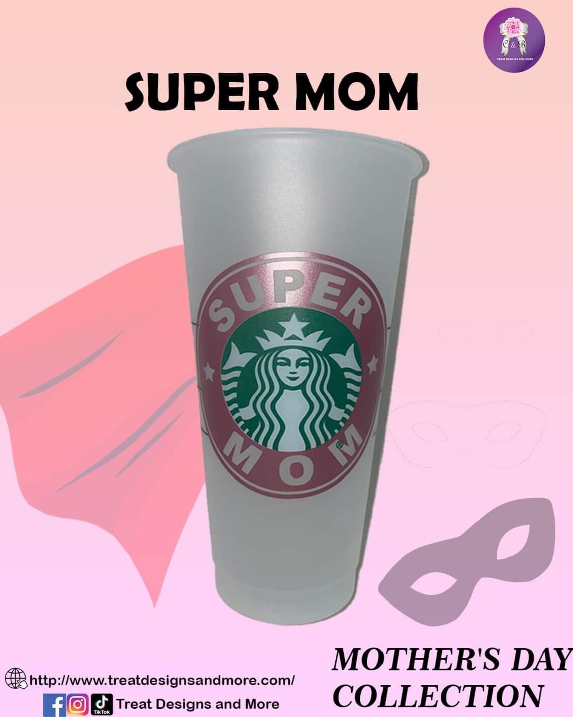 Super Mom Starbucks Reusable decorated for Mother's Day Etsy