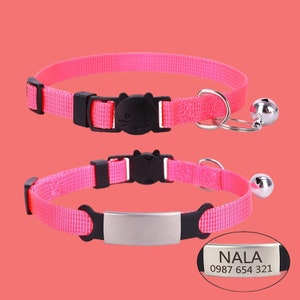 Custom Cat Collars with Name Tag, Nylon Soft Adjustable Personalized Cat Collar With Bell, Quick Release Kitten Collar, Cat Gift Pink