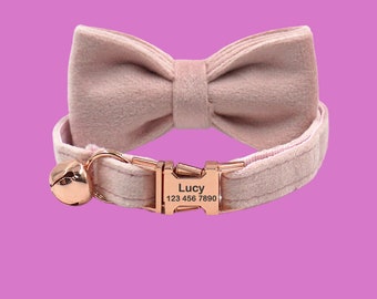 Pink Personalized Cat Collar with Bow Tie & Bell