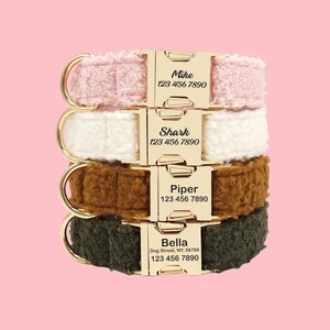 Velvet Personalized Dog Collar, Engraved Dog Name and Phone Number with Metal Buckle, Wedding Dog Gift, Custom Dog Collar