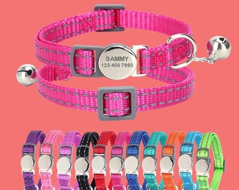 Personalized Cat Collar with Bell, Engraved Cat Collars with Custom Name Tag, Cat Birthday Gift, Kitten Collar, Quick Release,