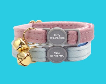 Personalisiertes Samt-Katzenhalsband: Abbruch-Sicherheitsschnalle, eingravierter Name, kostenlose Glocke