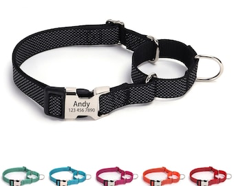 Personalized Dog Collar, Martingale Collars, Adjustable Reflective Custom Dog Collars, Plastic and Stainless Steel Buckle, Dog Gift