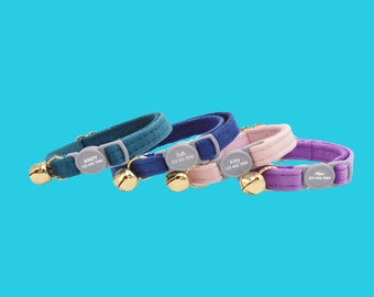 Personalisiertes Samt-Katzenhalsband: Abbruch-Sicherheitsschnalle, eingravierter Name, kostenlose Glocke