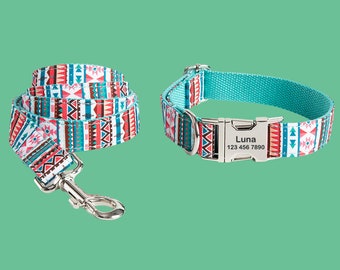 Floral Personalized Dog Collars, Adjustable Custom Puppy ID Collar, Engraved Buckle Pet Collar, Dog Gift