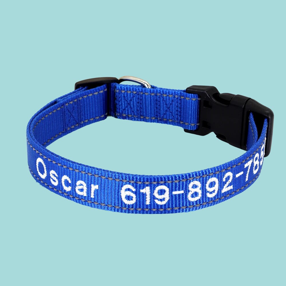 Collare Per Cane In Nylon Riflettente, Personalizzabile Con Nome, Regolabile, Varie Taglie