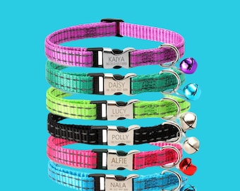 Collare Gatto Personalizzato Con Campana, Collari Gatti Personalizzati Con Nome E Numero Di Telefono Regolabile In Nylon Con Colletto ID Ricamato Per Gatto Con Fiume Di Rilascio Di Sicurezza Fibbia