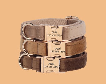 Velvet Dog Collar Leash Set: Personalized Engraved Metal Buckle