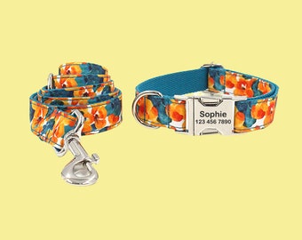 Petrol Print Personalisierte Hundehalsbänder, verstellbare Floral Custom Welpe ID Halsband, gravierte Schnalle Haustierhalsband, Hundegeschenk