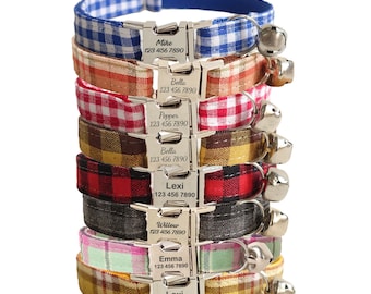 Plaid Cat Collar with Bow Tie: Personalized Kitten Collar & Bell