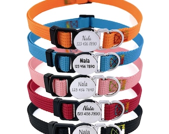 Personalized Cat Collar with Custom Engraved Name Buckle, Breakaway Safty Pet Collar