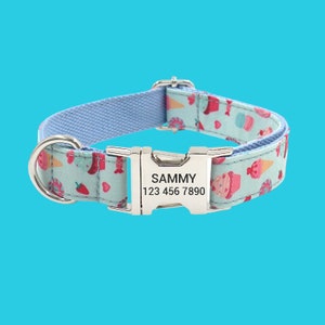 Cute Print Personalized Dog Collar, Floral Custom Pet Collar with Leash Set, Custom Engraved Pet Name Metal Buckle imagem 5