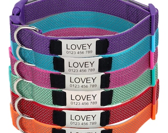 Reflective Personalized Dog Collar: Engraved Nylon, Adjustable Custom Pet ID