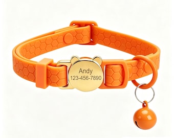 Personalized Waterproof Cat Collar with Bell & Engraved Metal Buckle